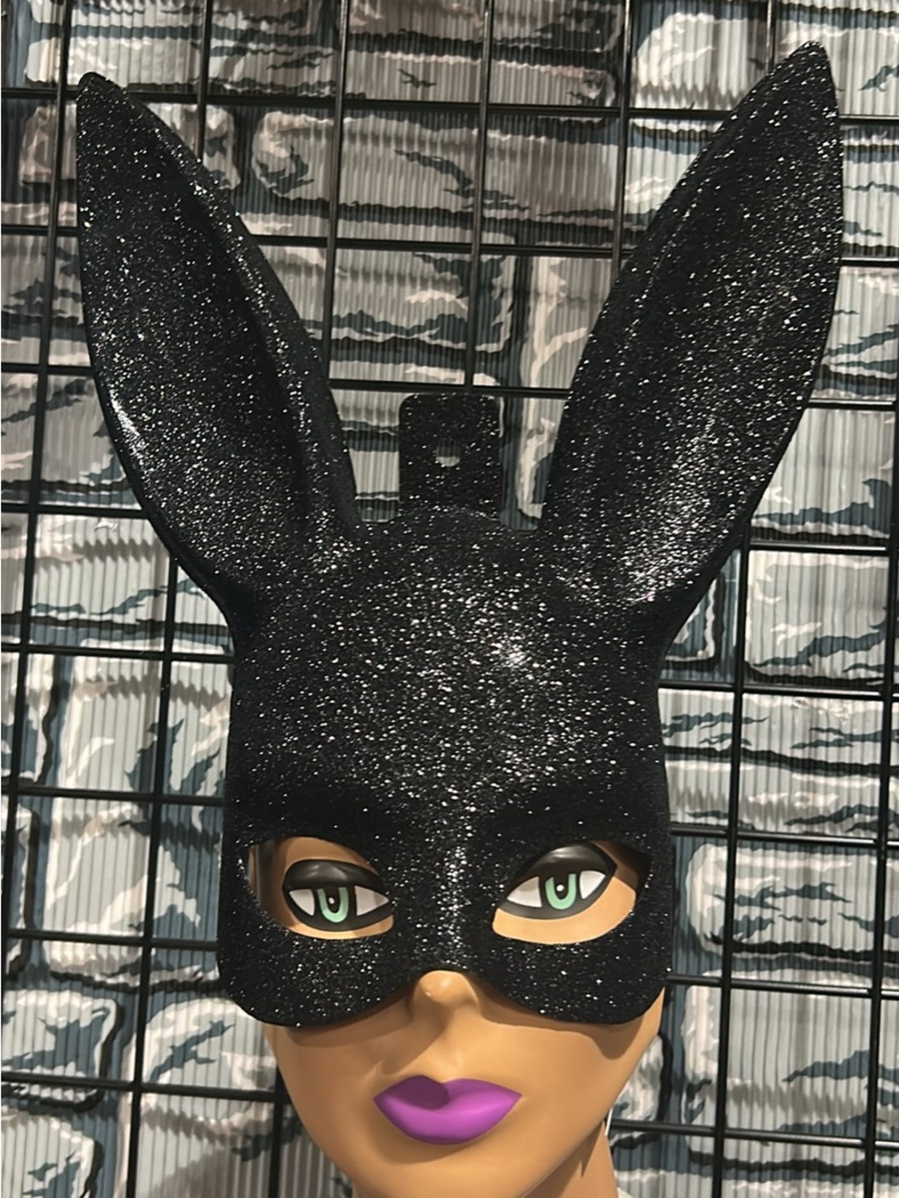 Black Glitter Bunny Mask - Playful Costume Accessory